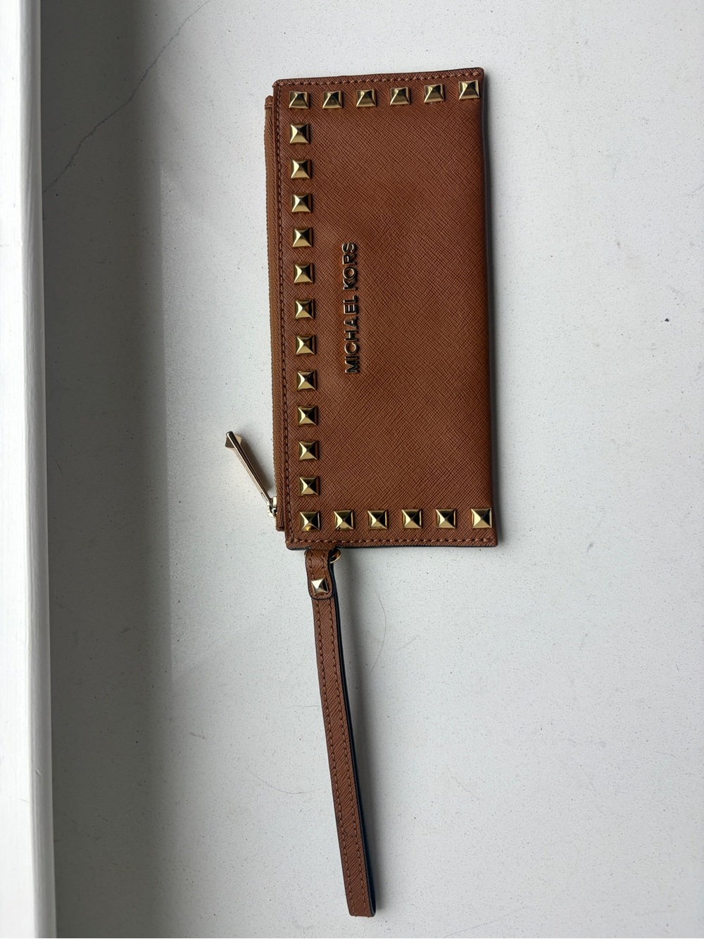 Michael Kors Brown Leather Studded Wristlet Wallet